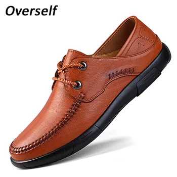 

Genuine leather men's shoe form causal shoes luxury brand mens loafers moccasins Lace Up men soft Cow Leather flats for man
