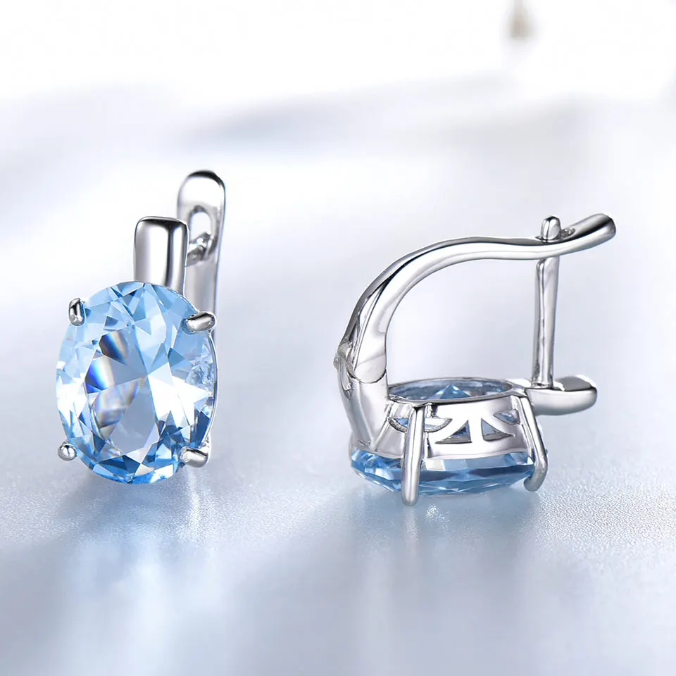 UMCHO Sky Blue Gemstone Clip Earrings For Women 925 Sterling Silver Fine Jewelry Wedding Engagement Emerald Korean Earrings New UMCHO Sky Blue Gemstone Clip Earrings For Women 925 Sterling Silver Fine Jewelry Wedding Engagement Emerald Korean Earrings New