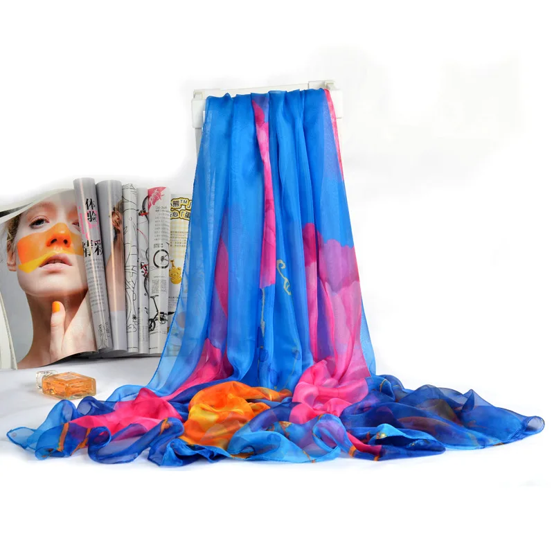 

2019 Women Beach Pareo Print Flower Chiffon Silk Scarves Large Size Suncreen Bohemia Scarf Female Shawl and Wraps Sexy Sarong