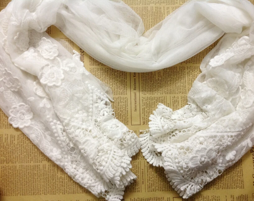 

High quality 1 yard width 38/125cm 14.96"/49.21" white mesh cotton embroidery lace trim trimming fabric Skirt Material L4K383