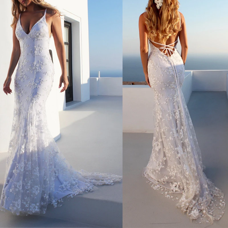 Robe de Mariée Sirène Dentelle Dos Nu | Élégance Nuptiale