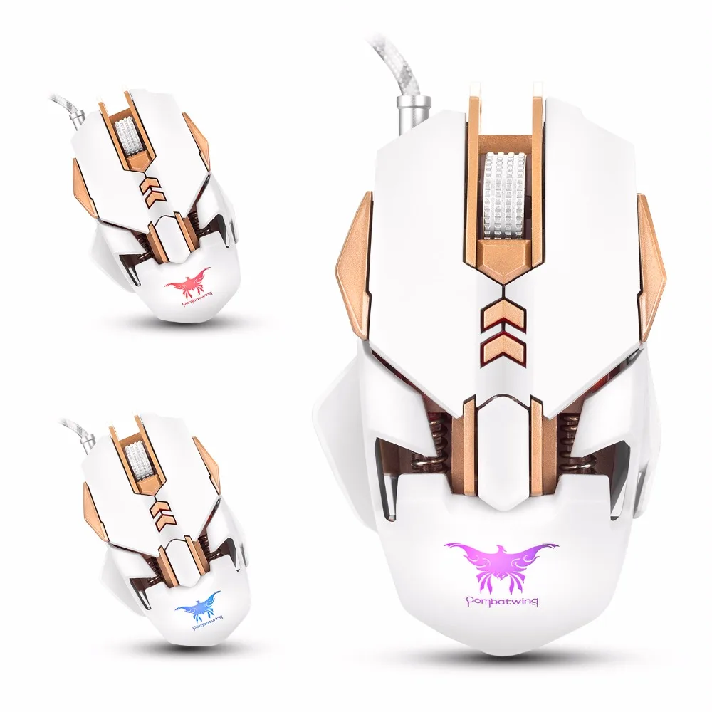

COMBATERWING - High End Wired Gaming Mouse Mice 7 Buttons 3200 DPI 1000Hz Return Rate Optical LED Light Gamer For PC Mac White