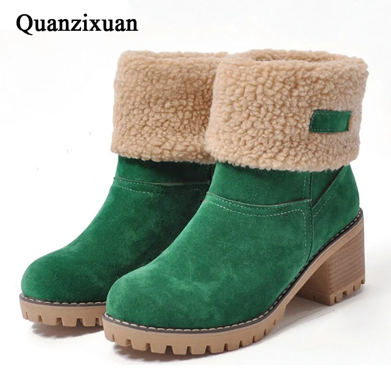 

QUANZIXUAN Brand Women Boots Female Winter Shoes Woman Fur Warm Snow Boots Square High Heels Ankle Boots Women Boots Size 43