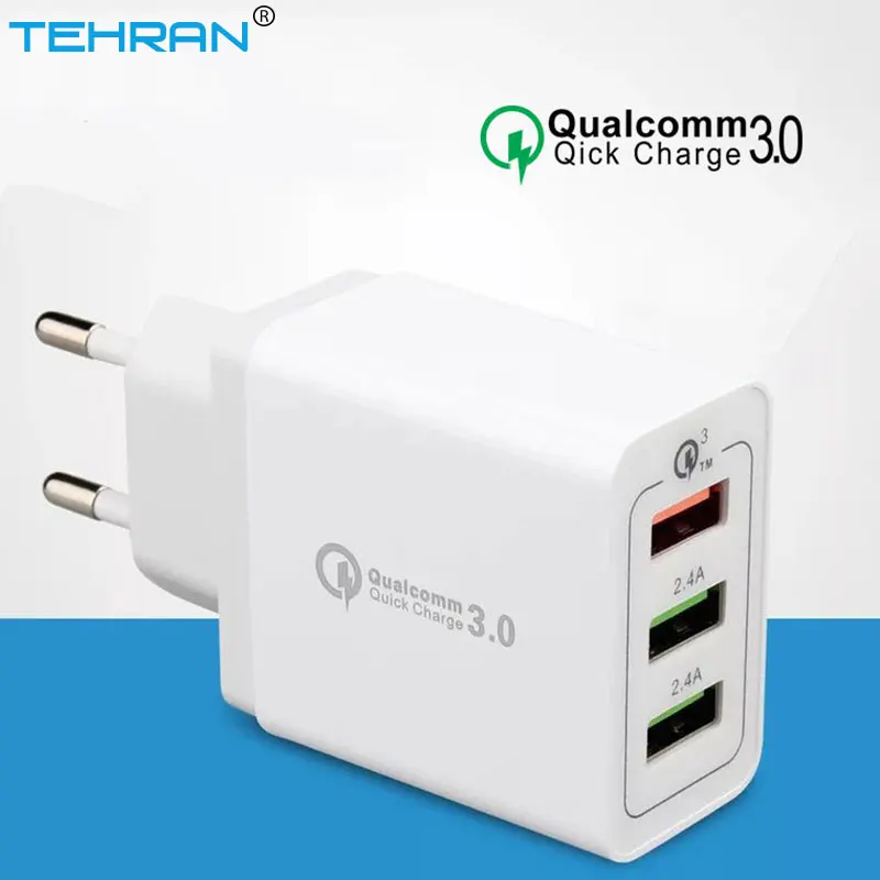 

TEHRAN 3 Ports Quick Charger QC 3.0 18W Mobile Phone Charger EU Plug Wall USB Charger For iPhone Samsung Xiaomi Fast Charger