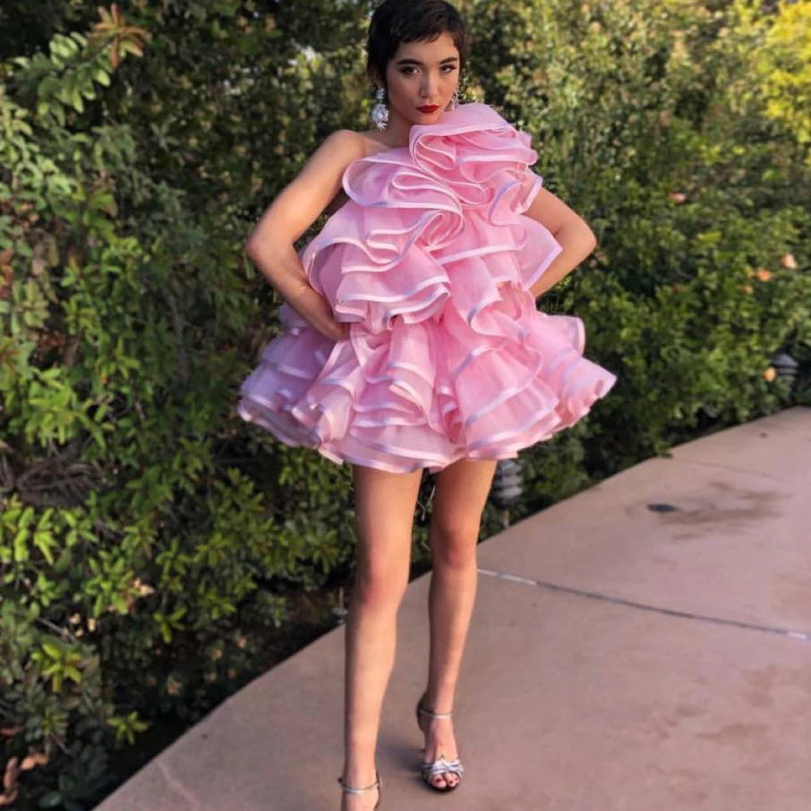 

Cheap Hot Pink Short Formal Dress Ruffles Above Knee Mini Party Dresses High Quality Pleats Homecoming Gown Custom made