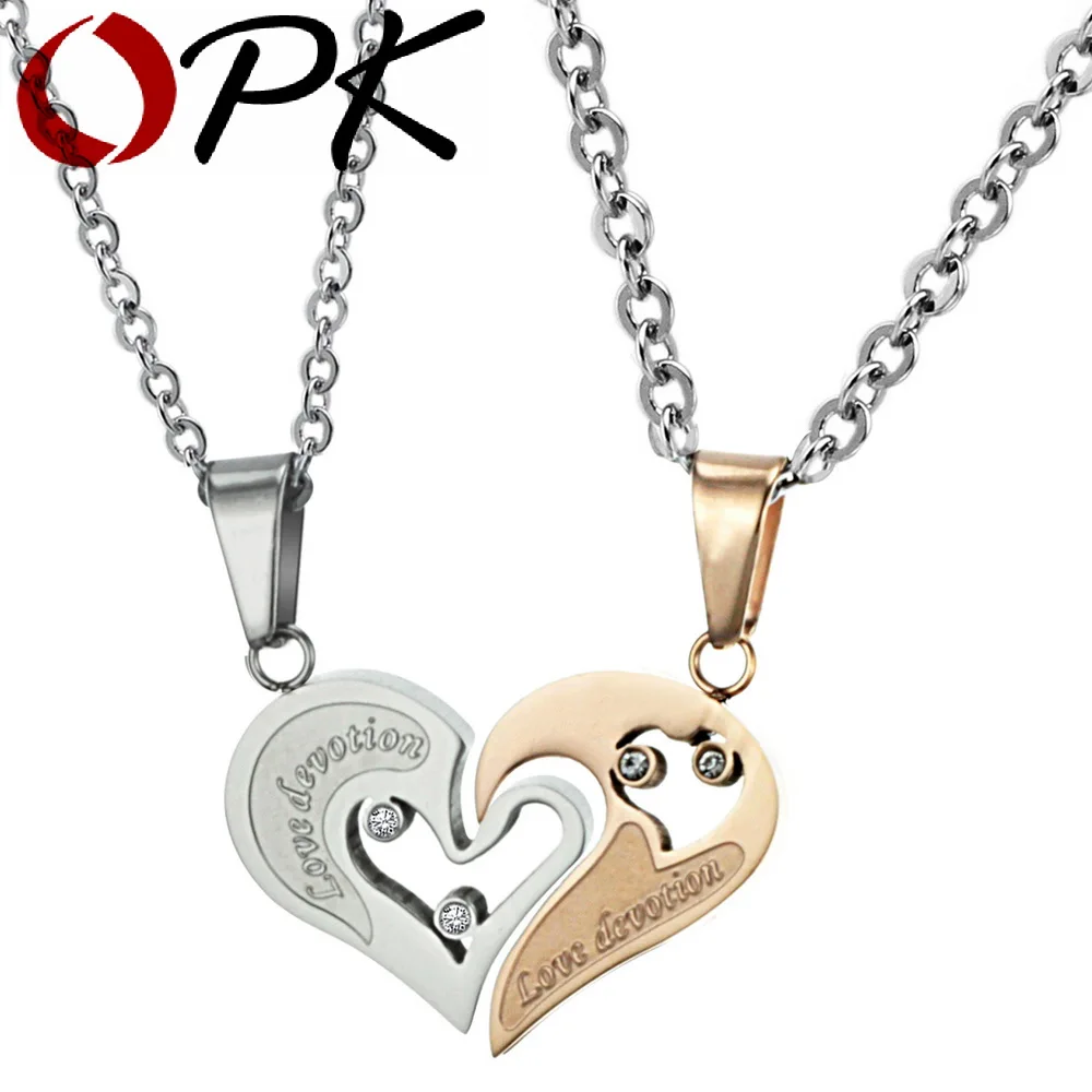 OPK Pareja amor corazón pnedants collar de diamantes de imitación CZ incrustaciones amante. Chapado En
