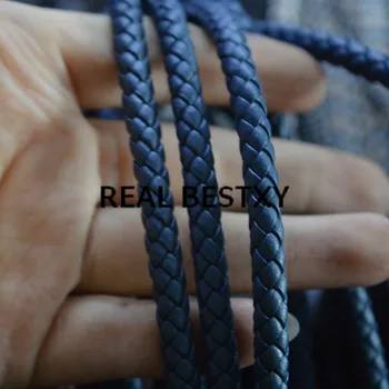 

REAL BESTXY 5m/lot 5mm blue round Braided Leather Rope String straps Bracelets DIY Jewelry Making Craft Accessories leather