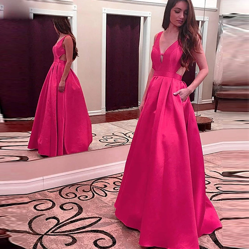Simple-A-Line-Satin-Long-Evening-Party-Gowns-With-Pocket-V-Neckline-Sleeveless-Open-Back-Purple (2)