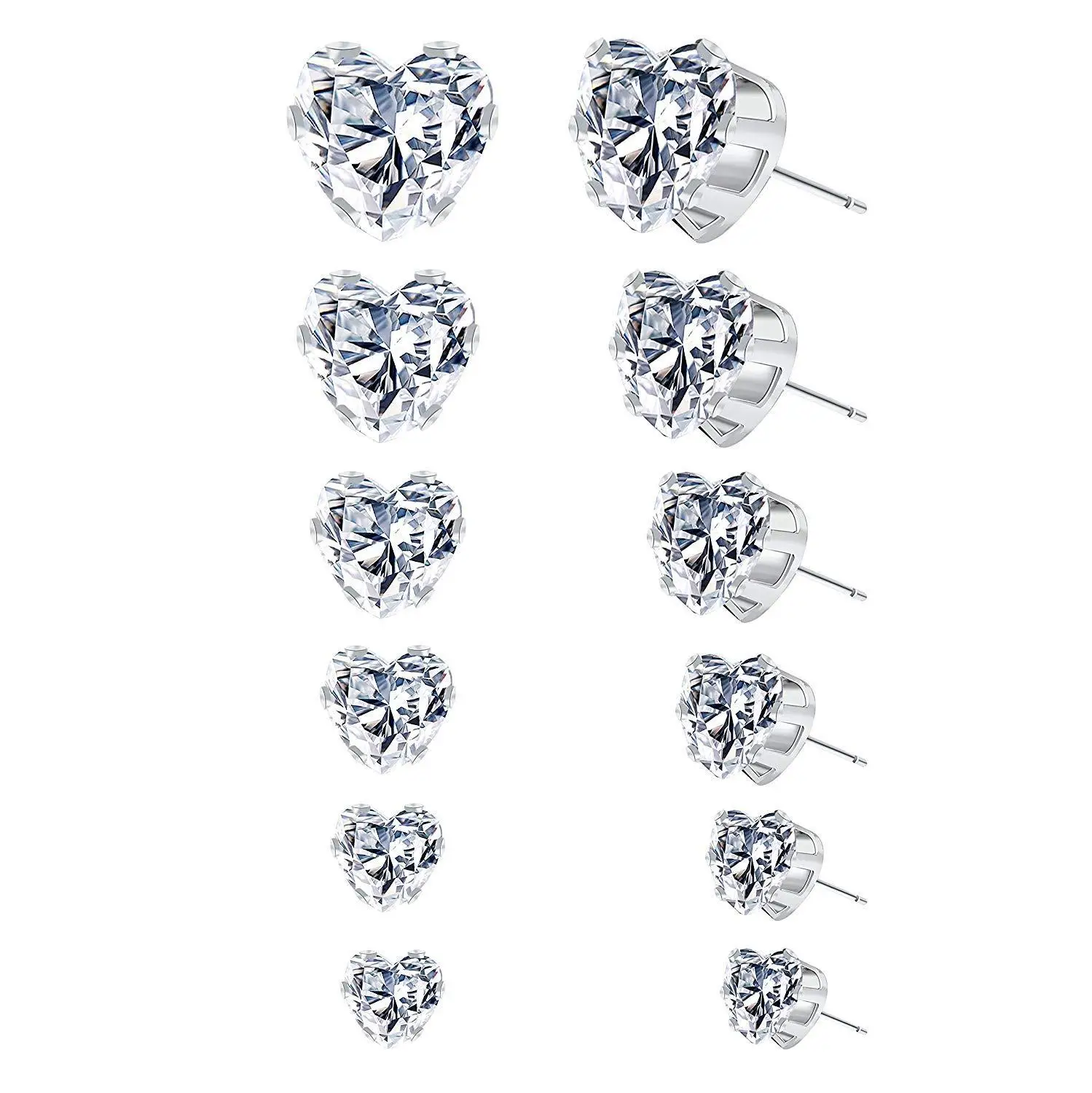 

12 Pairs Round Copper Stud Earrings Set Clear Cubic Zircon Stainless Steel Studs Earrings Gifts for Women