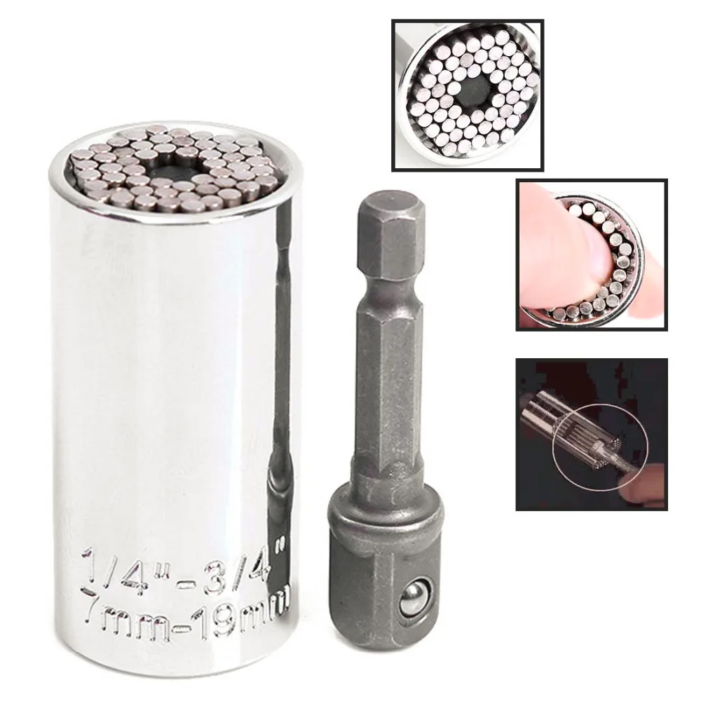 

1set Universal Torque Wrench Head Set Socket Sleeve 7-19mm Power Drill Ratchet Bushing Spanner Key Magic Multi Hand Tools