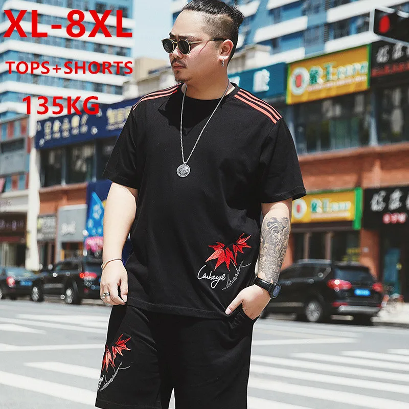 

Tracksuit Men T Shirt Shorts Sets 2 Two Piece Set Top Summer Mens Clothing Track Suit Plus Size 6XL 7XL 8XL Black White Clothes
