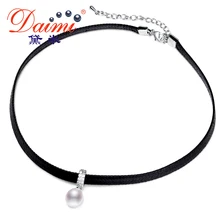 Daimi blanco gargantilla de perlas colgante 8-9mm tear gota de agua dulce collar de perlas 13-14mm perla de la moneda collar de moda de la señora mejor regalo