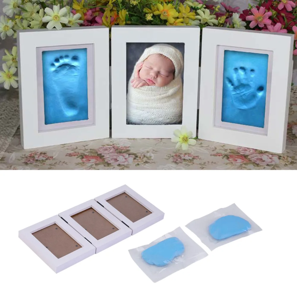 Image 2016 Hot Sale Cute Baby Photo frame DIY handprint or footprint Soft Clay Safe Inkpad non toxic ceremony gift for baby