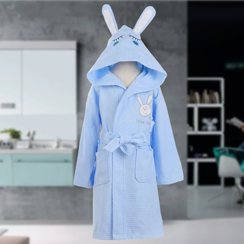 

100% Cotton Baby Bathrobe Kids Hooded Waffle Children Summer Sleepwear Robes Beach Bath Towel Infant Bebe Cartoon Sleepwear