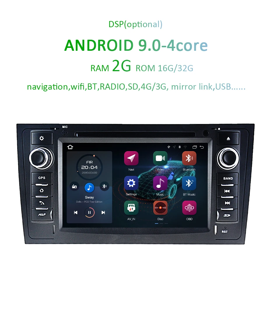Best DSP Android 9.0 2 DIN Auto DVD Player for AUDI A6 4B C5 1997-2005 Allroad 2000-2006 Ibiza GPS Radio Navigation Stereo Screen PC 1