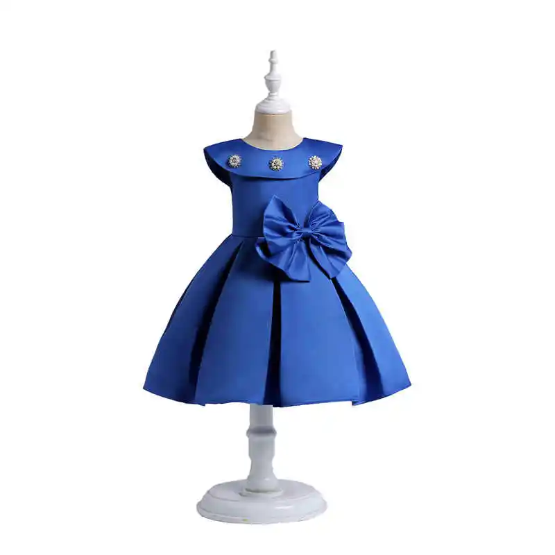 100cm-150cm Height Childrens Girls Ruched Beading Formal Ball Gown Princess Dress Female Kids Bow Mesh Dresses Wedding Dress08