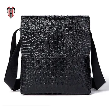 

TIANHOO genuine leather bags mens shoulder bags Crocodile pattern cowwide leather crossbody messenger bags