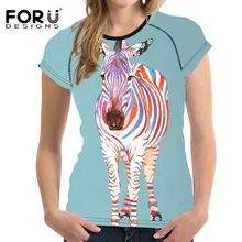 FORUDESIGNS Women Basic T shirt Summer Short Sleeved Breathable Slim Tshirt For Girls 3D Animal Graffiti Female Shirts Clothes