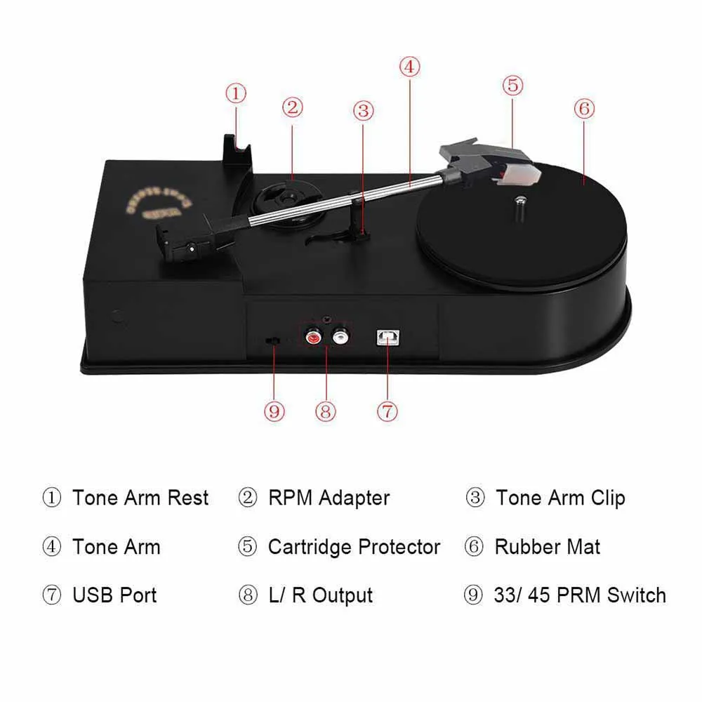 Виниловые проигрыватели портативный фонограф аудио плеер LP проигрыватель MP3/WAV/CD конвертер USB цифровой аудио выход