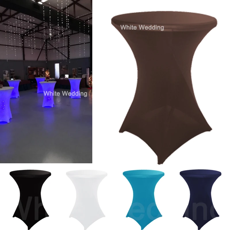 

HAORUI Spandex Lycra Cover Tablecloth For 4 Leg 60cm Poseur Cocktail Bar Table Wedding Party Event Decorations Chocolate