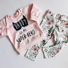 От 0 до 3 лет, Одежда для новорожденных мальчиков и девочек костюм супергероя «папа Бэтмен», топ с цветочным принтом и штаны Одежда для младенцев roupa menina