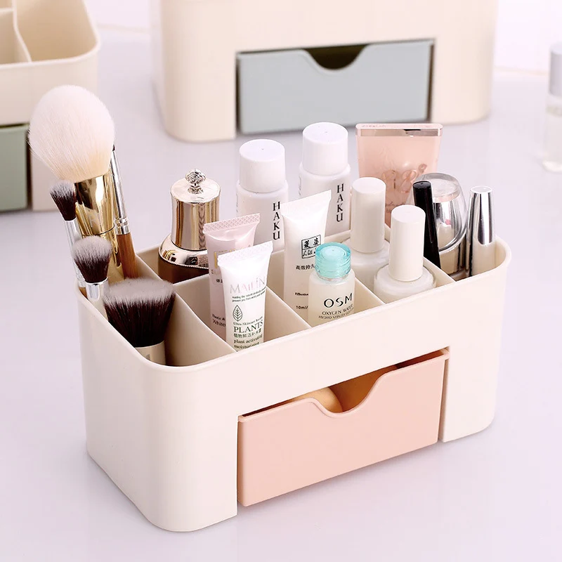 

Multifunctional Desk Organizer Cosmetic Storage Box With Drawer Jewelry Case Cotton Swabs Holder Plastic Earring Storage