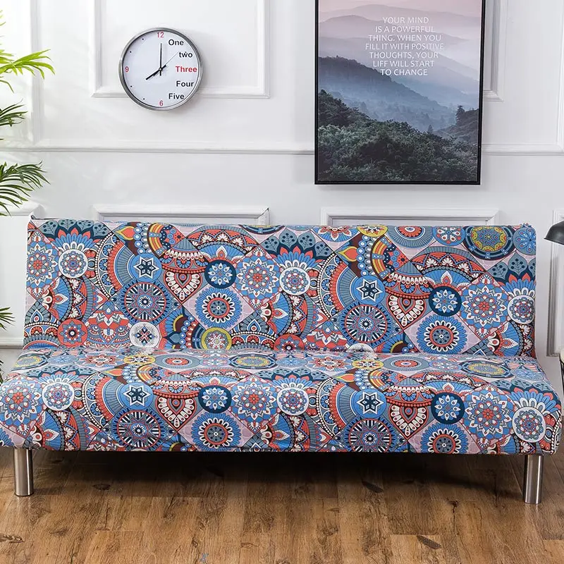 cheap Geometric Colorful Printing No armrest Sofa Cover Slipcover Elastic Stretch All inclusive Furniture Slipcovers Couch Cover