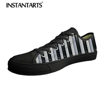 

INSTANTARTS Men Lace-up Low Top Canvas Shoes Music Notes With Piano Keyboard Print Spring Men's Sneakers Comfort Vulcanize Flats