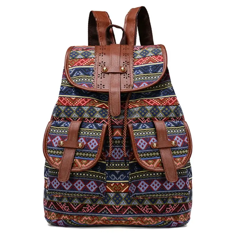 Высококачественный винтажный тканевый этнический рюкзак с принтом для женщин и девочек, школьные рюкзаки с кулиской, рюкзак для путешествий в богемном стиле - Цвет: 4