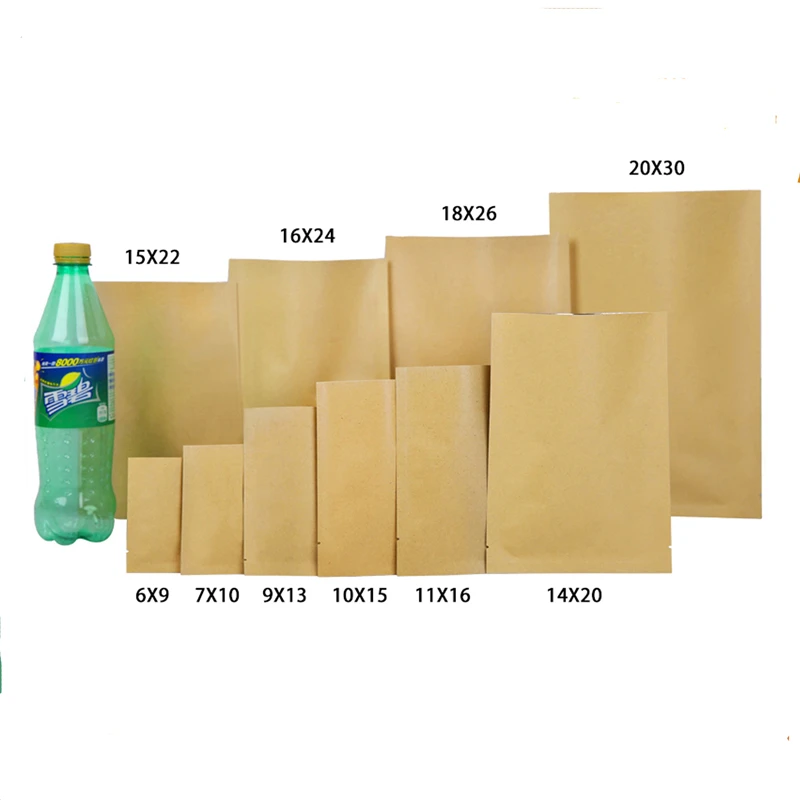 

100pcs/lot- Kraft Paper Flat Pockets Aluminium Inlay Vacuum Heat Seal Bag Snack Nuts Sugar dried fruits Packaging Gift Bags