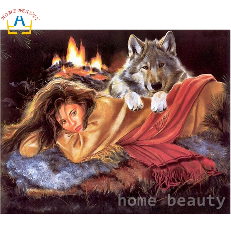 

Diy oil painting by numbers decorative canvas acrylic painting calligraphy adult oil coloring paint by number wolf girl Y071