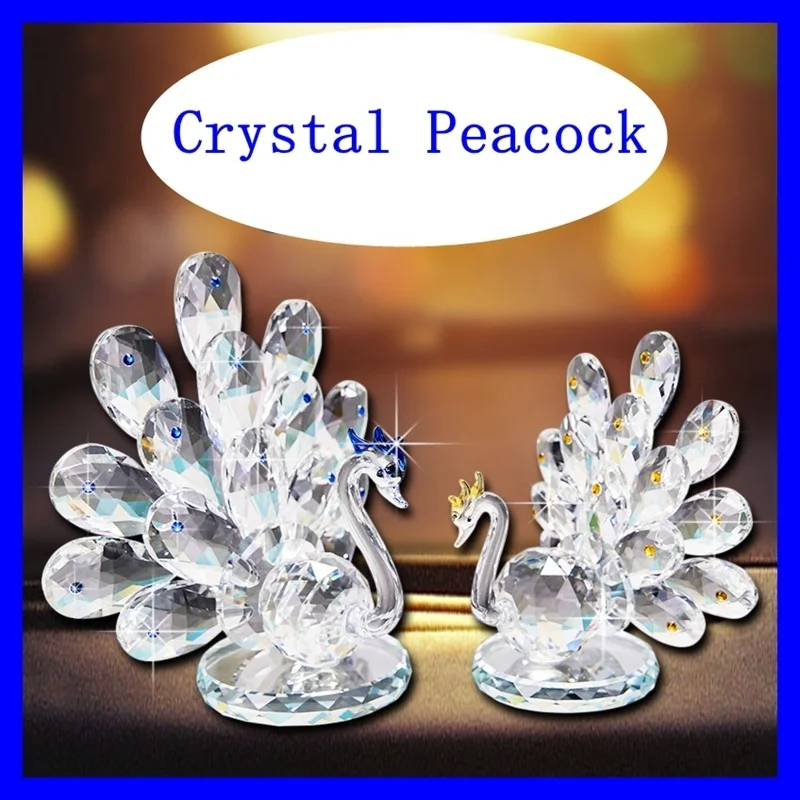 

Crystal Peacocks Crafts Figurines Birthday Wedding Gift Home Decoration 3 Colors Peacock Sculpture Christmas Decoration