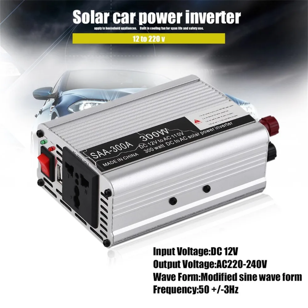 

Automobiles 300W Car Auto Power Inverter Aluminum Alloy Vehicle Voltage Inverter DC12V To AC110V Power Inverter Adapter Silvery