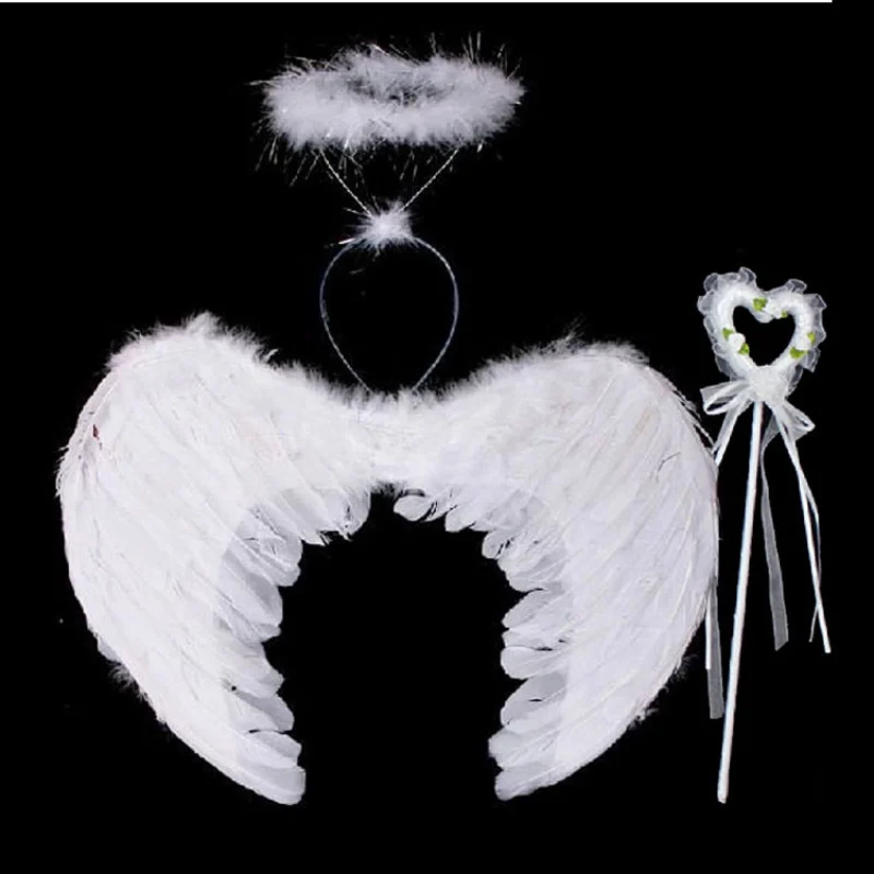 

3pcs/set Lovely White/Black Feather Angel Wings with Headband Headwear for Halloween Birthday Party DIY Decoration