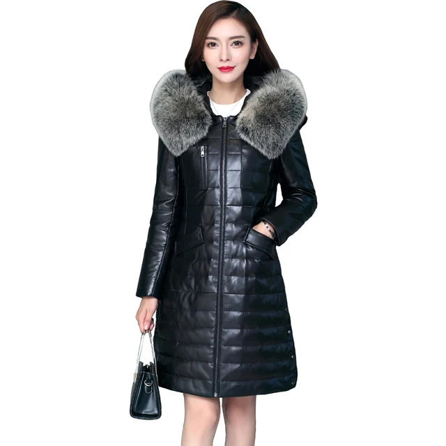 Luxury Genuine Sheepskin Leather Suede Down Parkas Coat Jacket Fox Fur ...