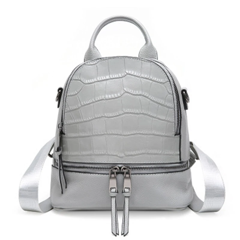 Crocodile Pattern Genuine Leather Backpack Women Anti Theft Small Backpack Purse Girls Minimalist Lady Shoulder Bag Black