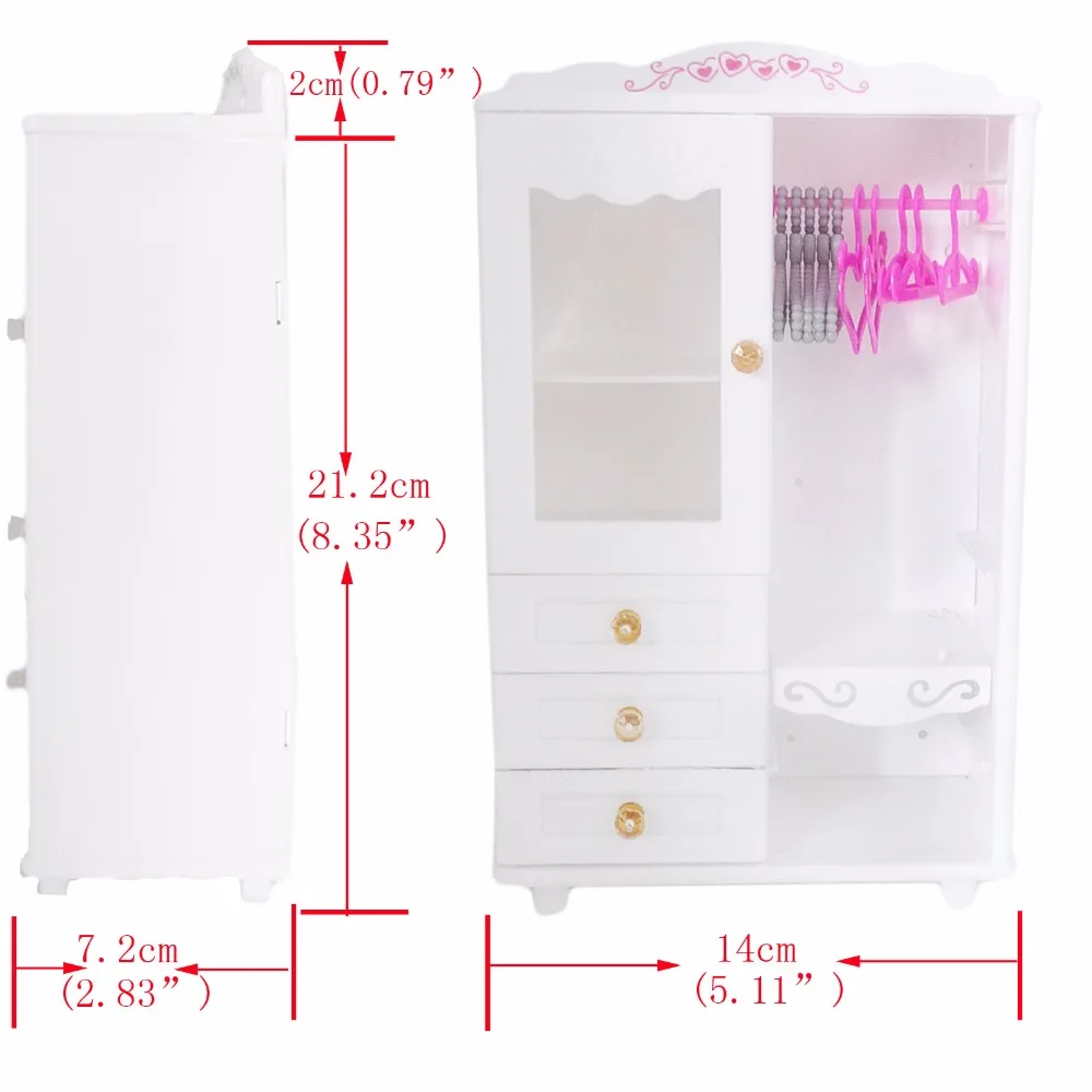 1x1: 6 пластиковый шкаф для одежды кукольный домик мебель+ 5x Смешанные розовые вешалки 5x серые вешалки Аксессуары для куклы Барби игрушка