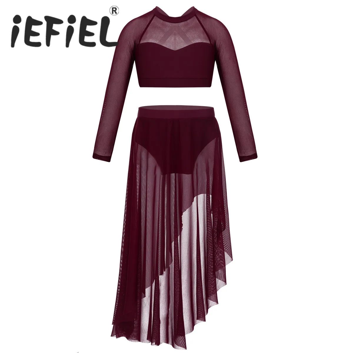 

New Arrival Kids Girls Long Sleeve X-Back Crop Top with Tulle Skirt Set for Celebration of Spirit Praise Lyrical Dance Dresses