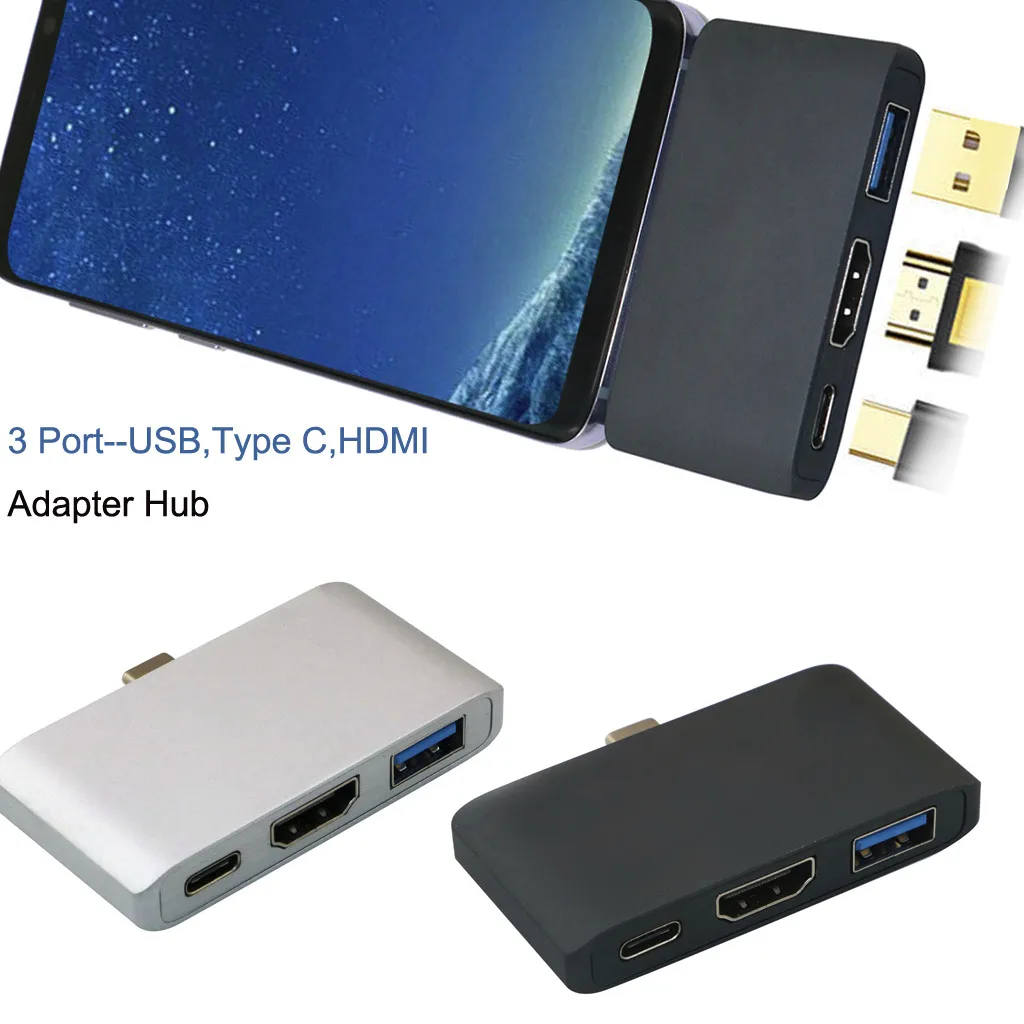 

Silver/Black 3Port USB Type C HDMI Adapter Hub to HDMI Dex Mode Switch for Samsung S8/9 DEX Mode Nintend Switch Macbook Pro_stw