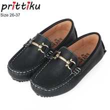 Для маленьких мальчиков девочек лоферы из натуральной кожи маленький ребенок Повседневное металлическая пряжка лодка Туфли без каблуков большой Детская школьная Униформа Туфли под платье