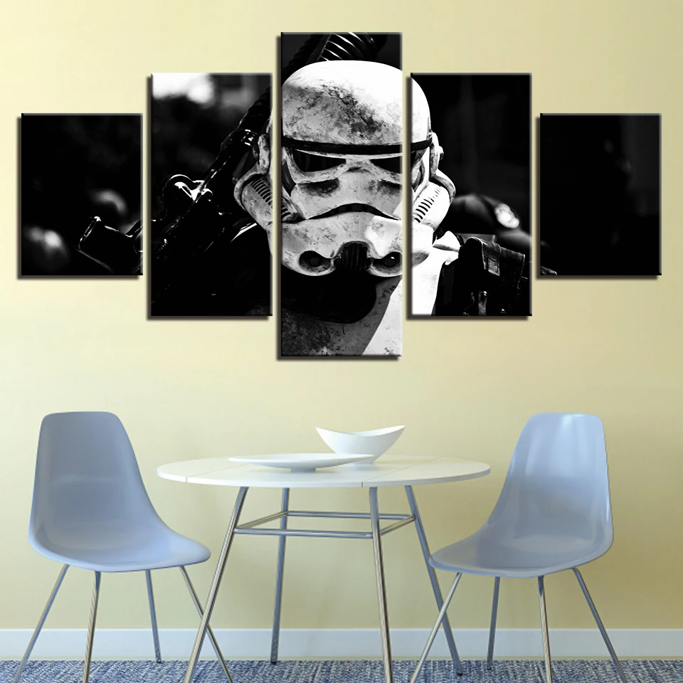5 Pieces Star Wars Black White Stormtrooper Poster Canvas Painting Wall Art Prints Framed Home