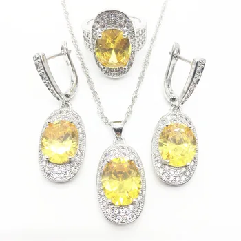 

Fashion Classic Round Yellow Zircon Women's 925 Sterling Silver Jewelry Sets Earrings/Pendant/Necklace/Rings Free Shipping