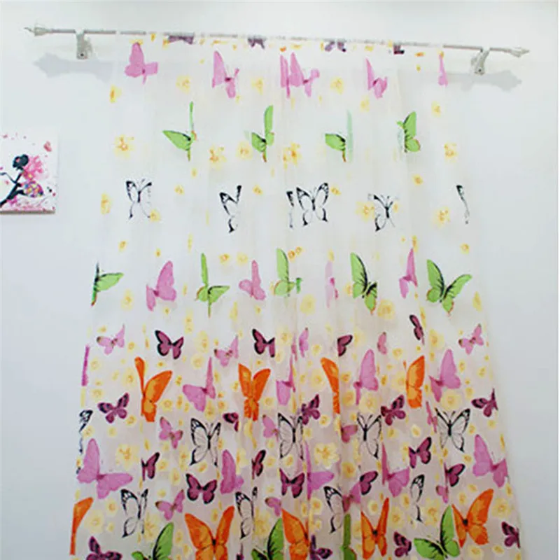 Image Hot Butterfly Tulle Window Screens Sheer Voile Door Curtains Drape Panel Assorted Curtain