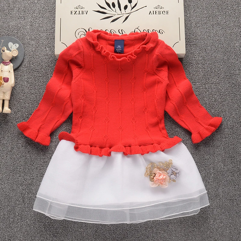 Осень-зима, новое модное платье-свитер для девочек Детский свитер одежда для детей трикотажная юбка из хлопка пуловер для детей от 2 до 7 лет