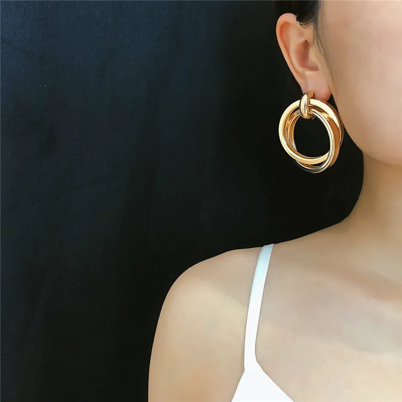 

Personality Creative Double Round Circles Twist Drop Earrings Women 2019 New Big Statement Earrings