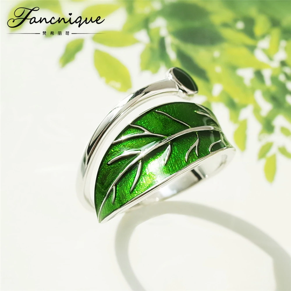 

Fancnique 925 Sterling Silver Original Design Enamel Gree Chunky Leaf Ring Women Fantastic Unique Jewelry