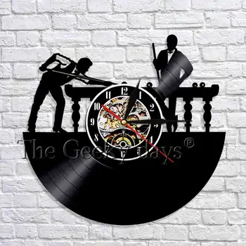 

Billiards Vinyl Record Wall Clock Pool Table Handmade Time Clock Billiards Player LED Illumination Decorative Clocks