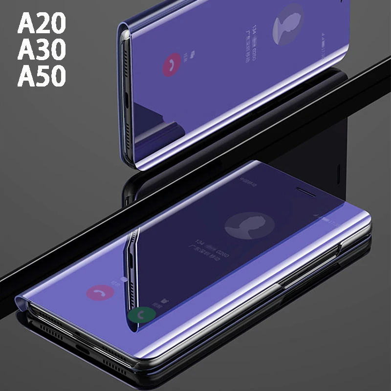 Откидной смарт-зеркальный чехол для телефона samsung galaxy A20 A30 A50 Жесткий кожаный