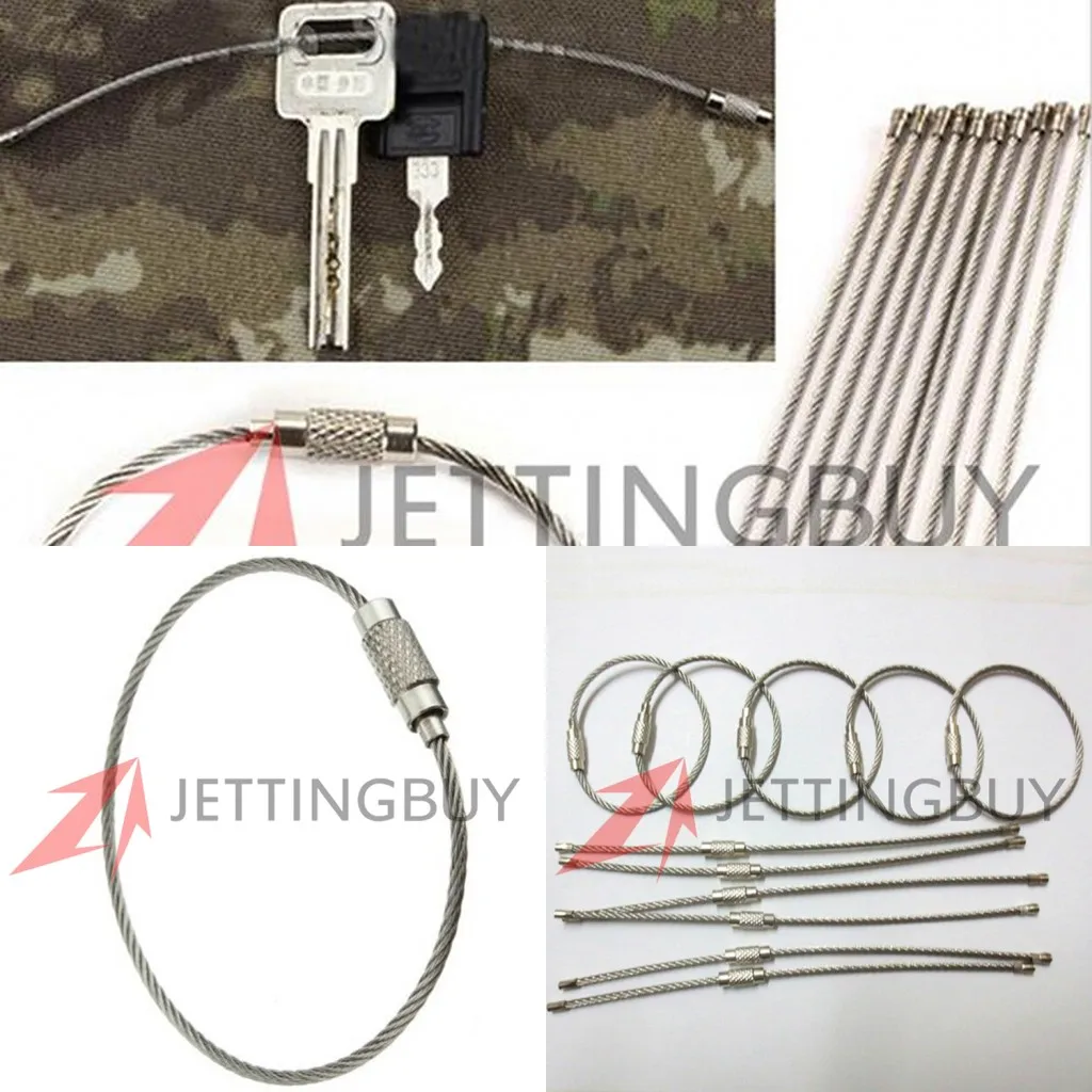 

10pcs/lot 150mm Outdoor Camping Multifunctional EDC Wire Rope Key Ring Stainless Steel Wire Chain pendant Loop Drop Shipping