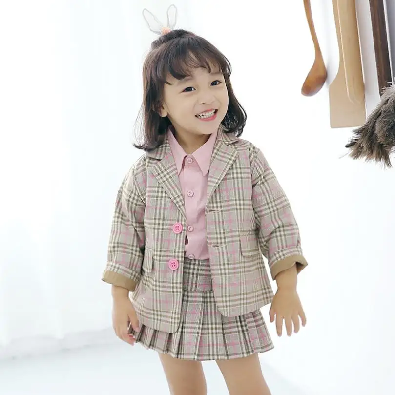 

Children Girls Blazer Set British Baby Clothes Cartoon Print Design Children's Clothing For Spring 2019 Blazer+Skirt 2PCS Y158